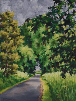 oil painting of the driveway to Gorton House in Scotland