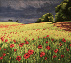 acrylic painting of poppies in Midlothian, Scotland